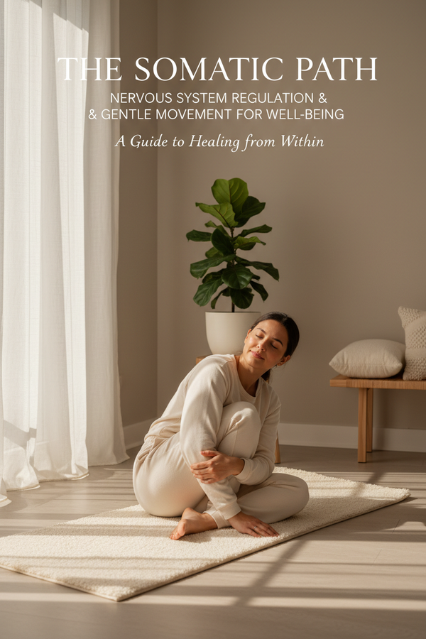 Person in a gentle floor stretch pose on a yoga mat in warm natural light
